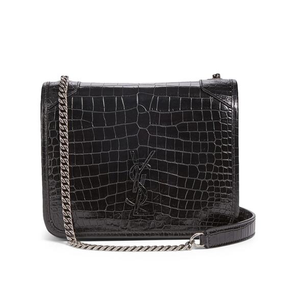 Saint Laurent Mini Niki Crocembossed Leather Crossbody Bag - One Size - Bla - Picture 1 of 4
